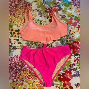 Pink and Peach Open One-Piece Swimsuit Size Large